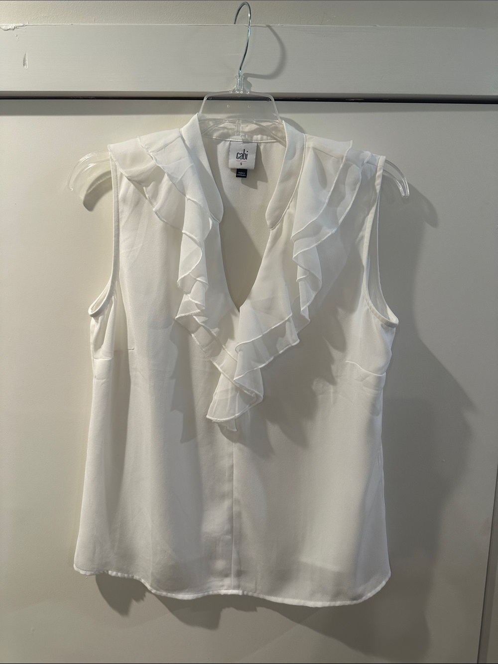 CAbi White Ruffle V-Neck Sleeveless Camisole